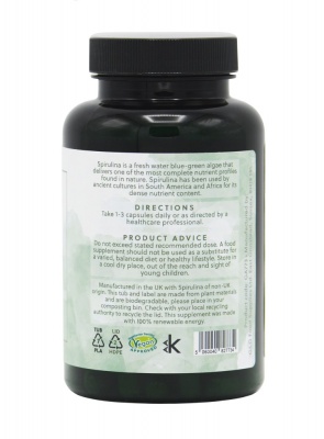 Organic Spirulina 500mg - 120 Vegan Capsules