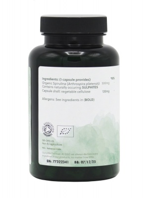 Organic Spirulina 500mg - 120 Vegan Capsules