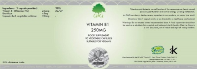 Vitamin B1 Thiamine HCl 250mg - 90 Capsules