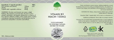 Vitamin B3 Niacin 100mg - 120 Capsules