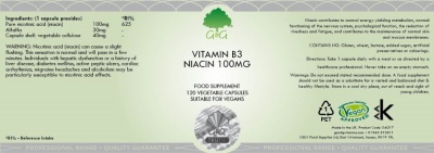 Vitamin B3 Niacin 100mg - 120 Vegan Capsules