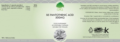 Vitamin B5 Pantothenic Acid 500mg - 60 Capsules