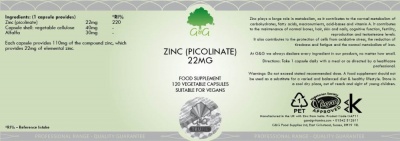 Zinc (Picolinate) 22mg - 120 Capsules